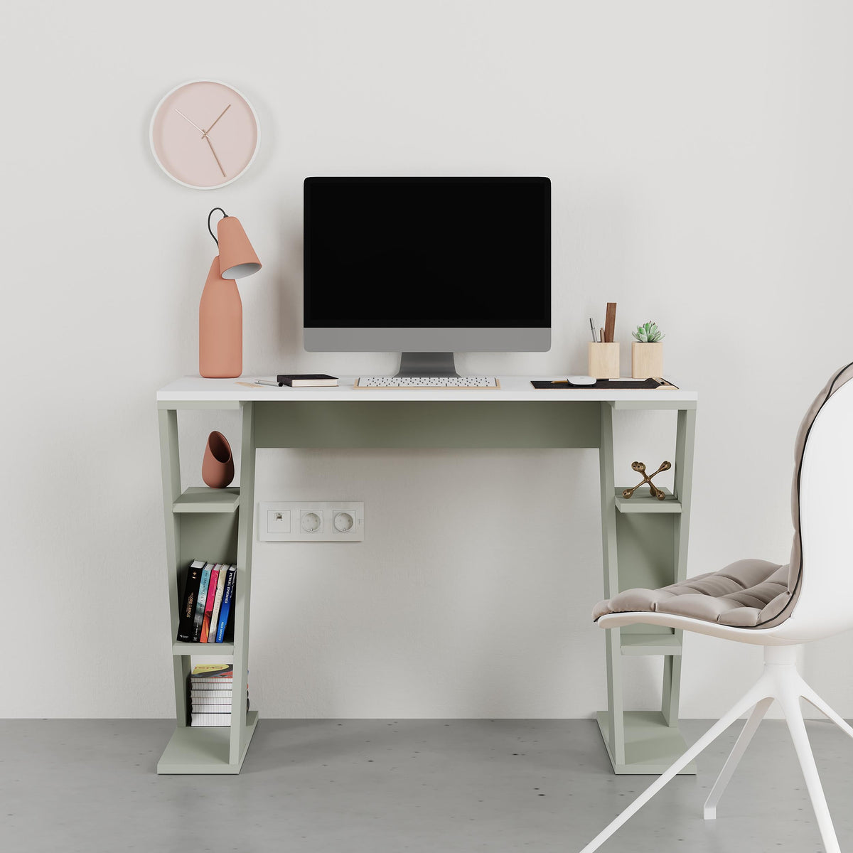 Decortieliving - Papillon Modern Study Desk with Shelves - W 106 cm