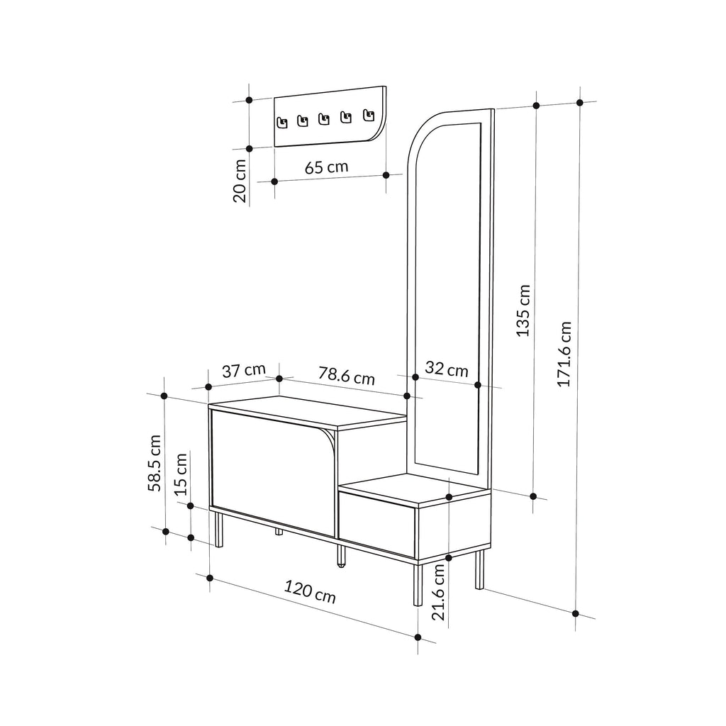 Decortieliving - Mila Shoe Cabinet & Hanger Set – 3-in-1 Hallway Unit with Mirror