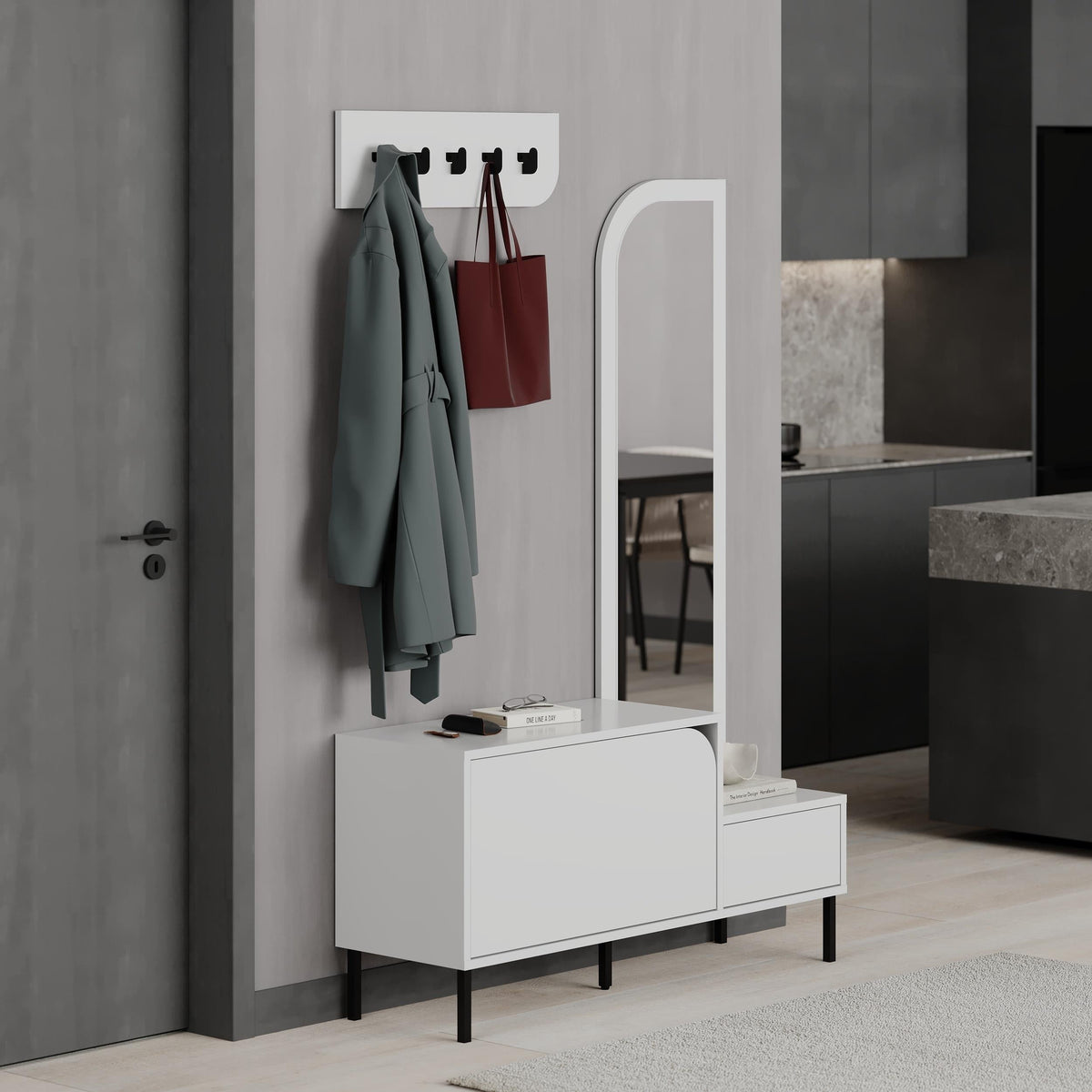 Decortieliving - Mila Shoe Cabinet & Hanger Set – 3-in-1 Hallway Unit with Mirror
