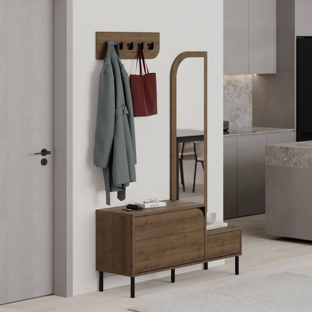 Decortieliving - Mila Shoe Cabinet & Hanger Set – 3-in-1 Hallway Unit with Mirror