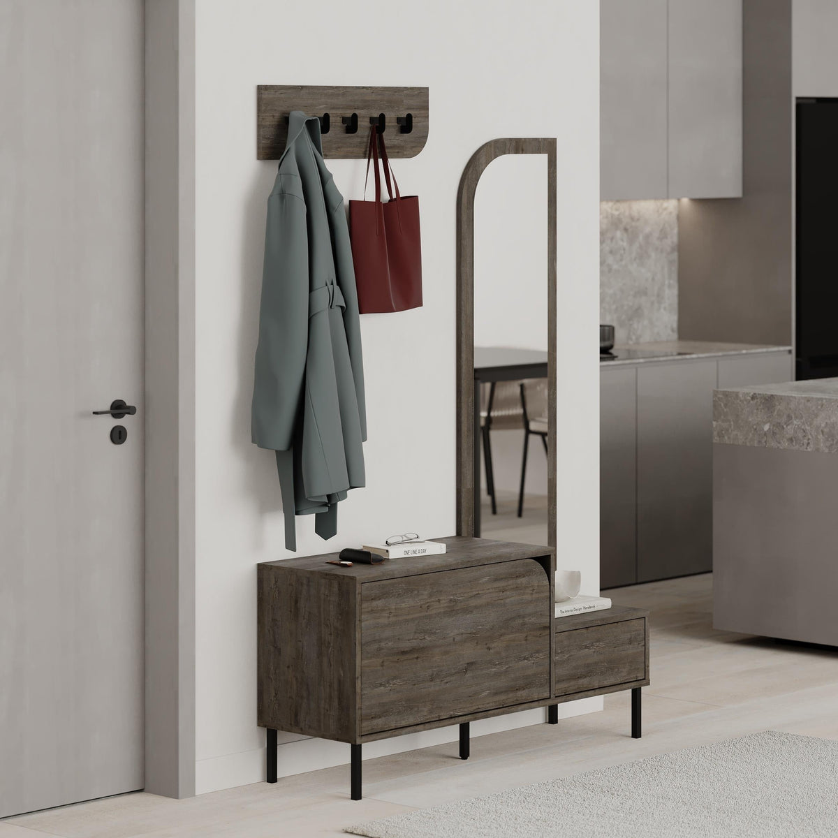 Decortieliving - Mila Shoe Cabinet & Hanger Set – 3-in-1 Hallway Unit with Mirror