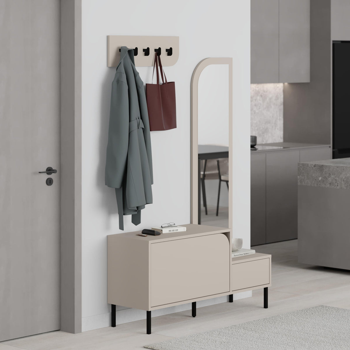 Decortieliving - Mila Shoe Cabinet & Hanger Set – 3-in-1 Hallway Unit with Mirror