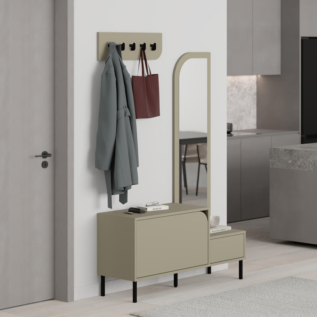 Decortieliving - Mila Shoe Cabinet & Hanger Set – 3-in-1 Hallway Unit with Mirror