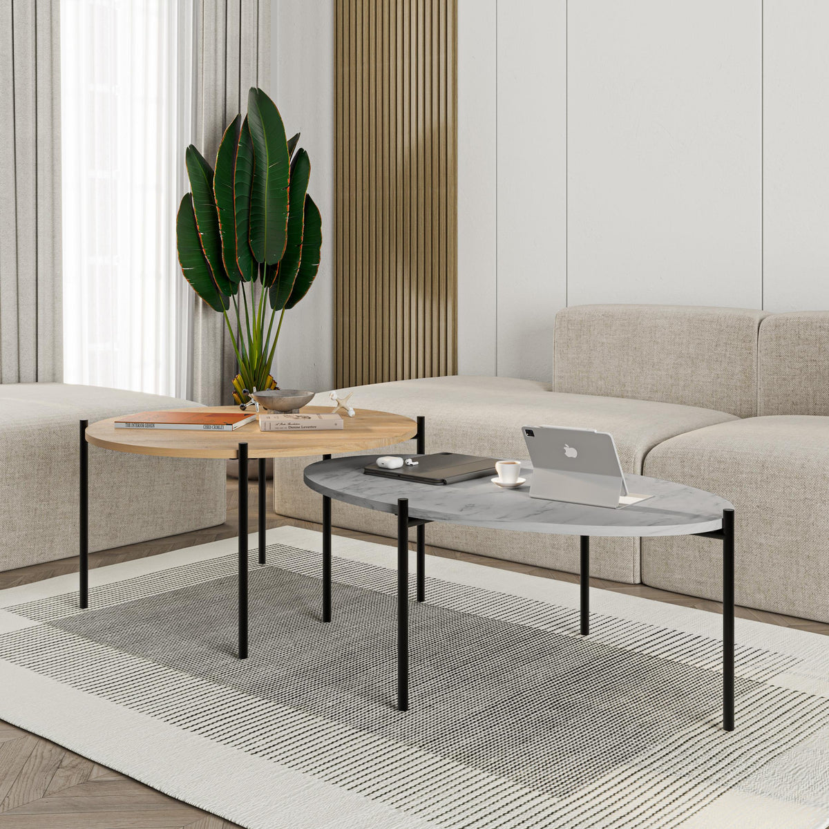 Decortieliving - Odelia Round and Oval Coffee Table Set