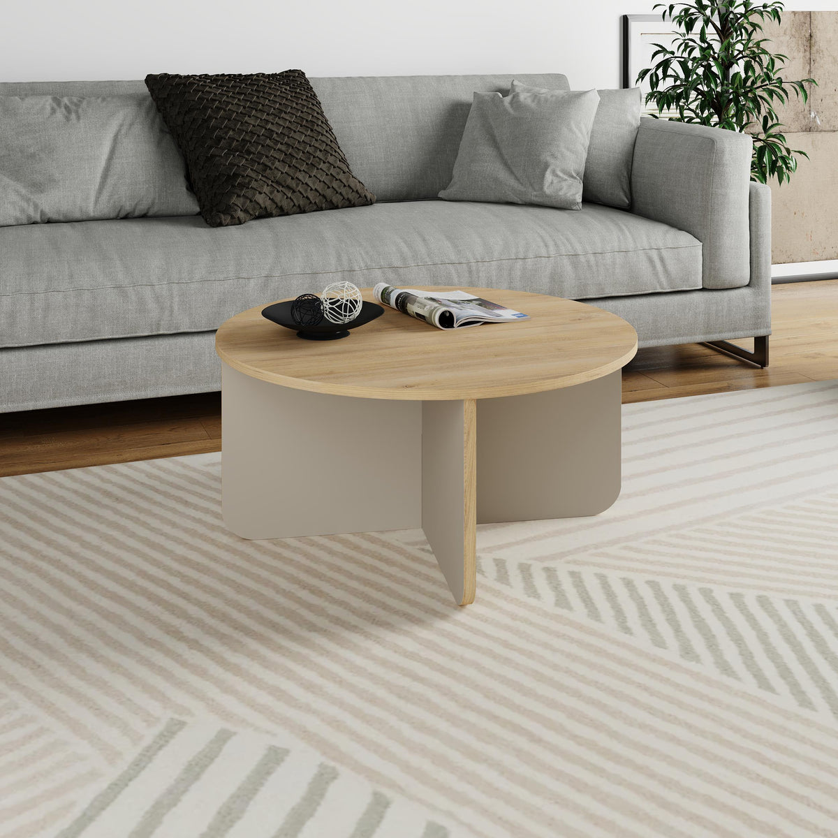 Decortieliving - Hillary Round Coffee Table – 80 cm Modern Living Room Table