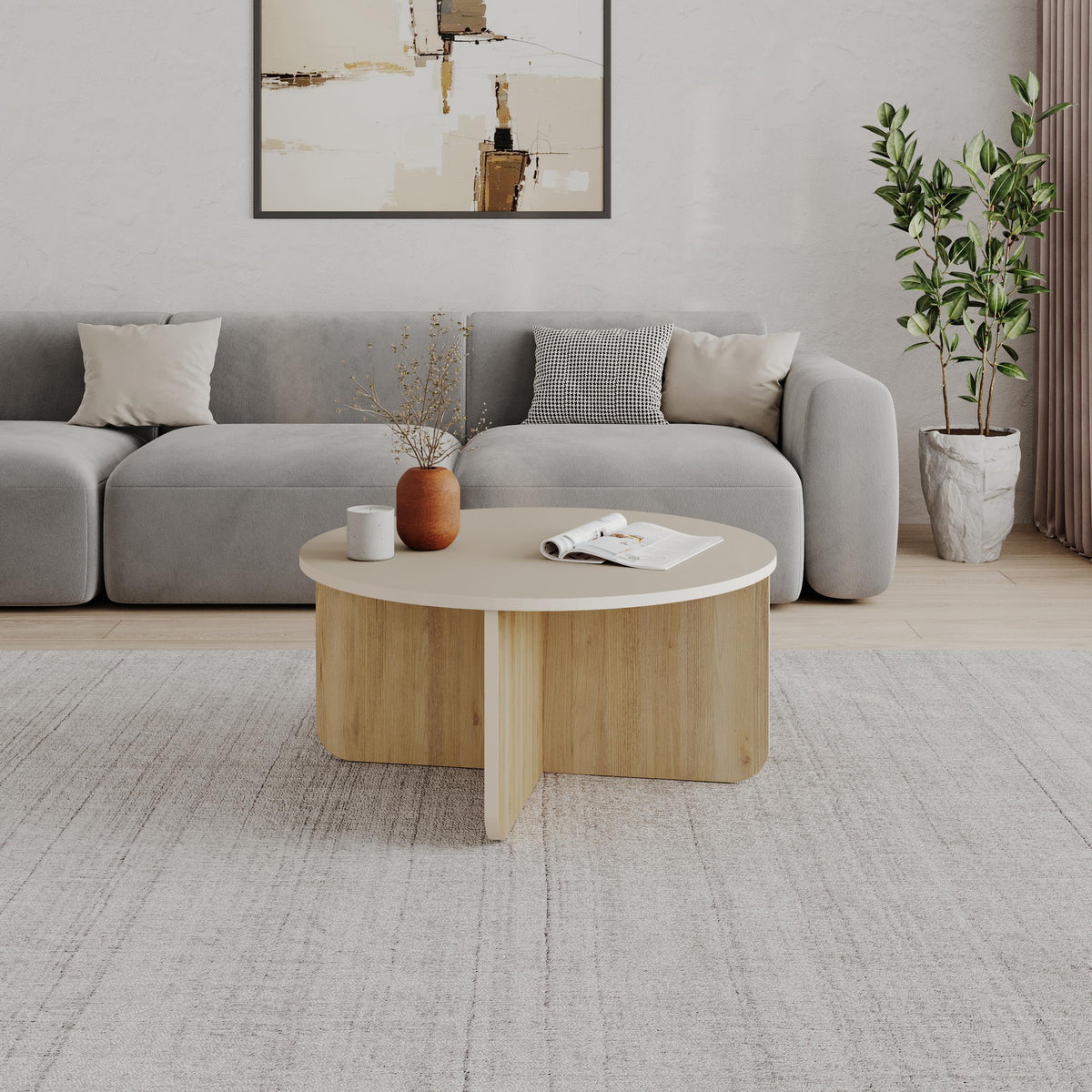Decortieliving - Hillary Round Coffee Table – 80 cm Modern Living Room Table