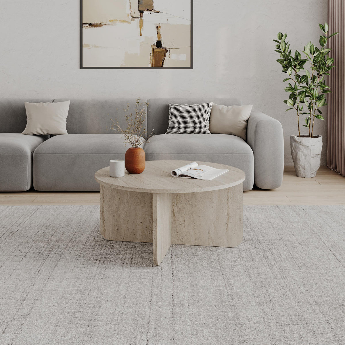 Decortieliving - Hillary Round Coffee Table – 80 cm Modern Living Room Table