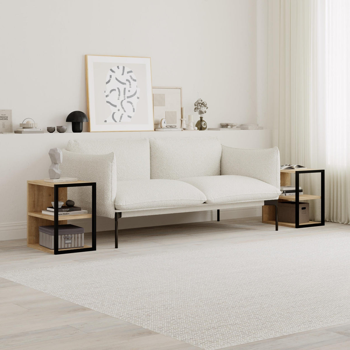 Decortieliving - Echo Side Table Double – Modern Sofa Side Table with Shelves