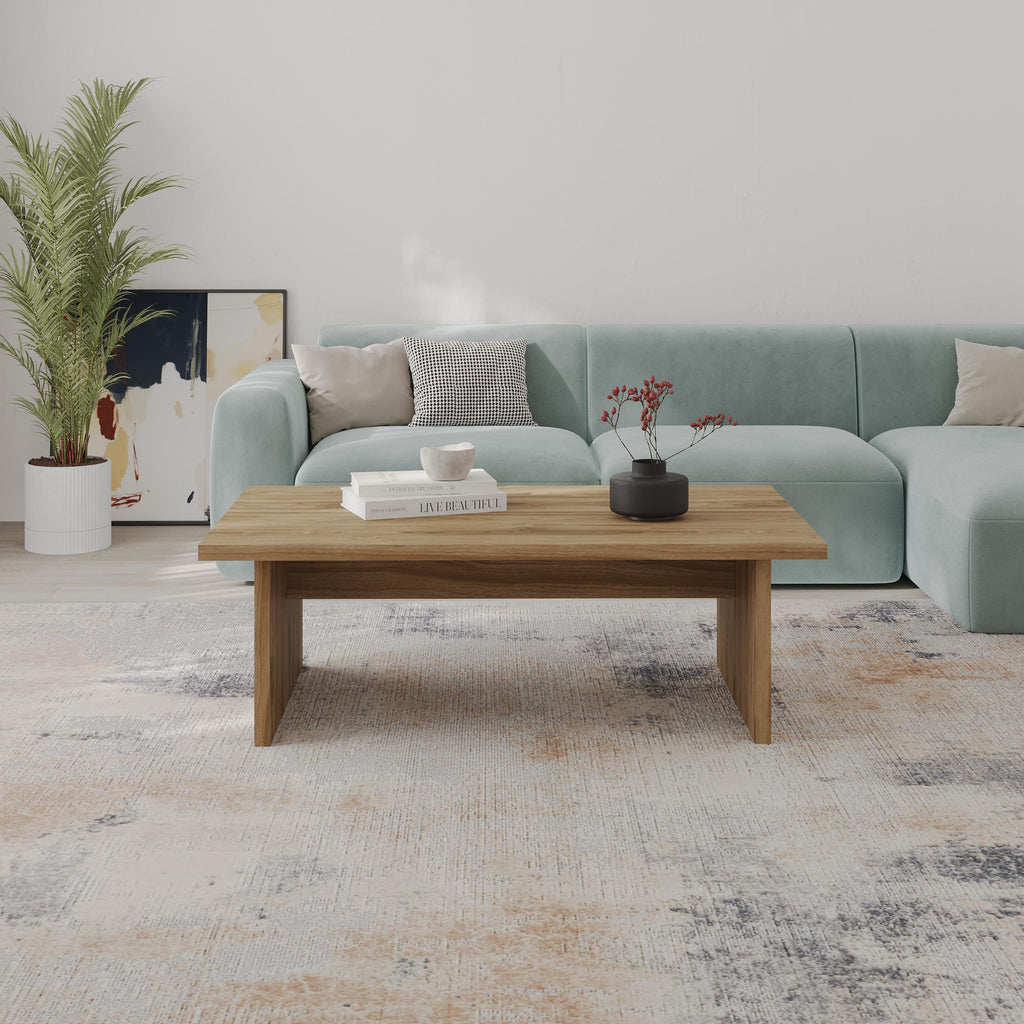 Decortieliving - Loana Coffee Table – Modern Living Room Table with Two-Piece Top Panel