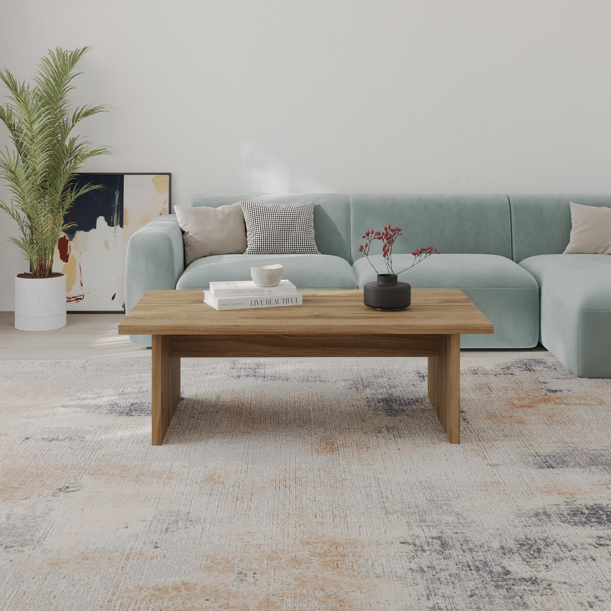Decortieliving - Loana Coffee Table – Modern Living Room Table with Two-Piece Top Panel