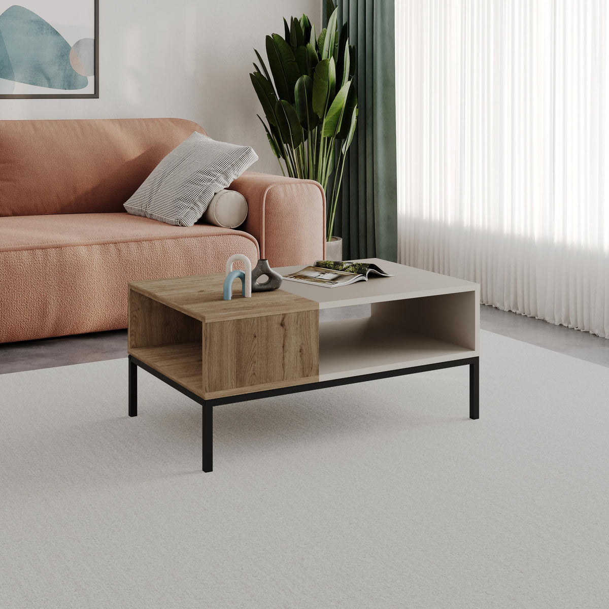 Decortieliving - Cailin Modern Coffee Table with Open Storage