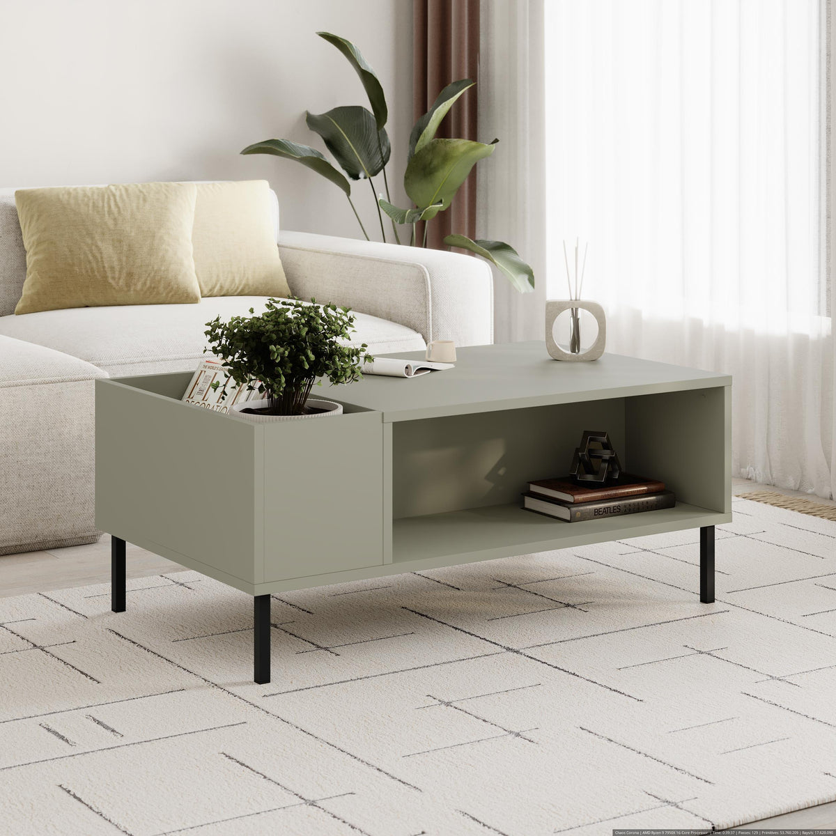 Decortieliving - Vena Modern Coffee Table Ash Green 100 x 60 cm