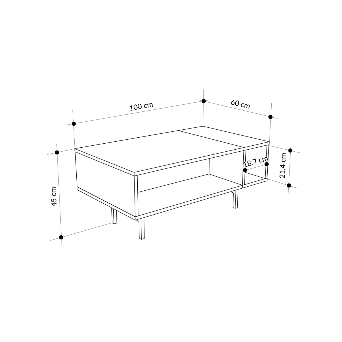 Decortieliving - Mona Modern Coffee Table with Open Storage