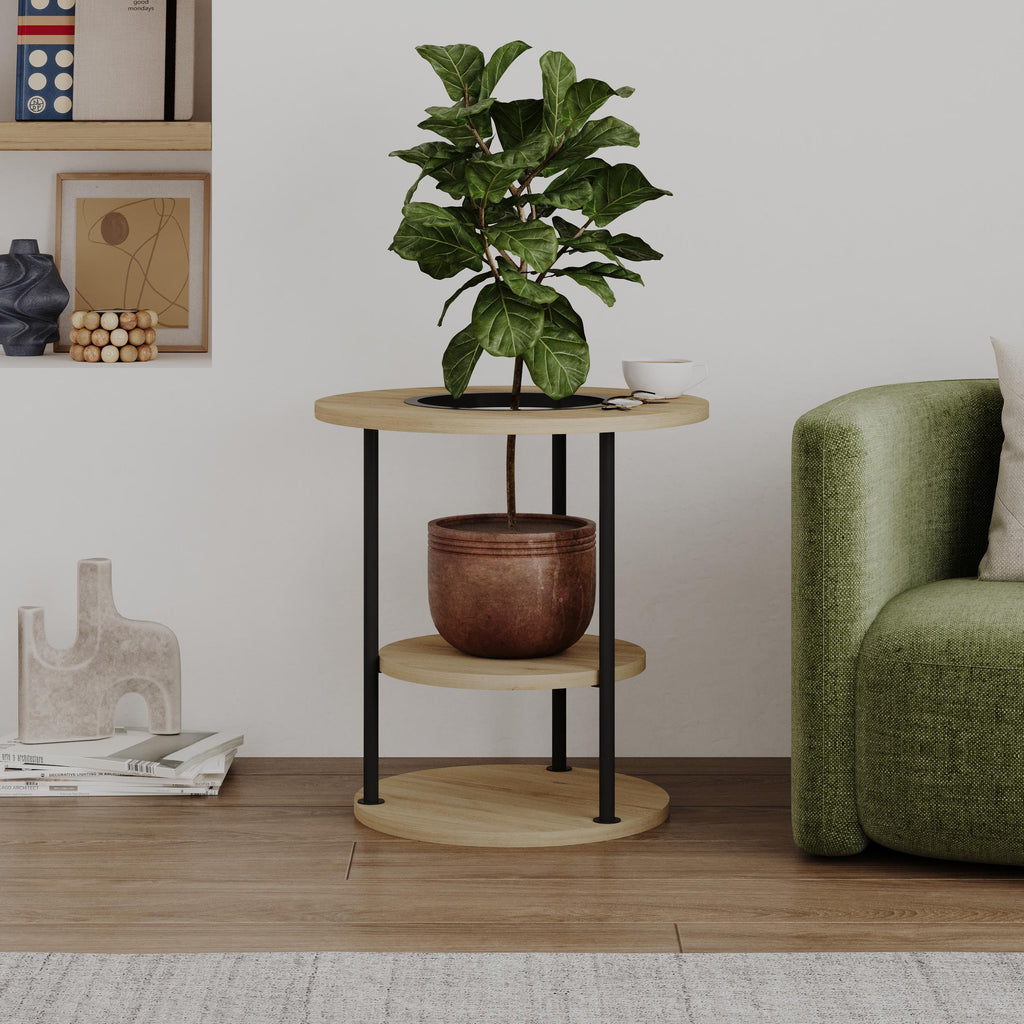 Decortieliving - Grova Round Side Table with Shelf