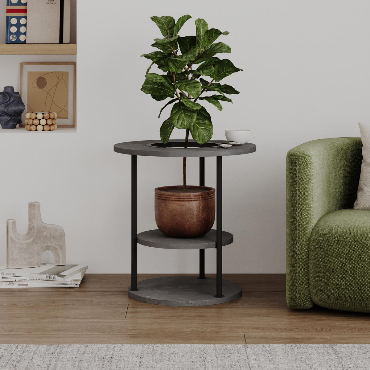 Decortieliving - Grova Round Side Table with Shelf