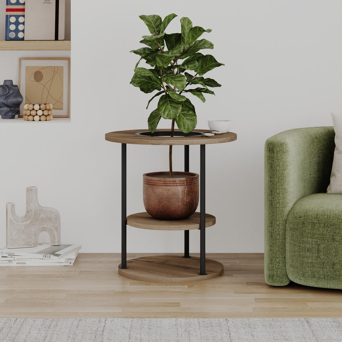 Decortieliving - Grova Round Side Table with Shelf