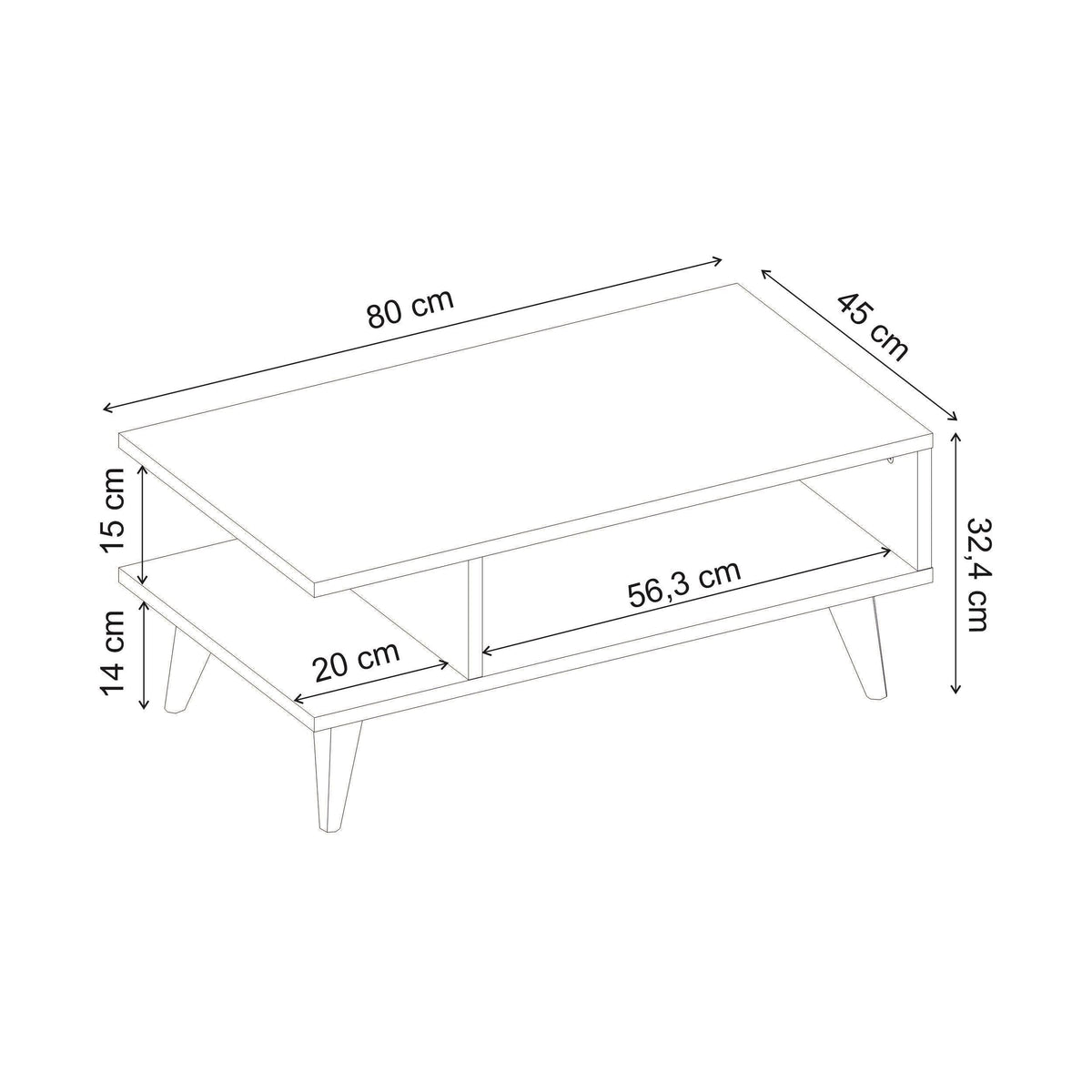 Decortieliving - Titus Modern Coffee Table Open Storage Shelf White 80 x 45 x 32.4 cm