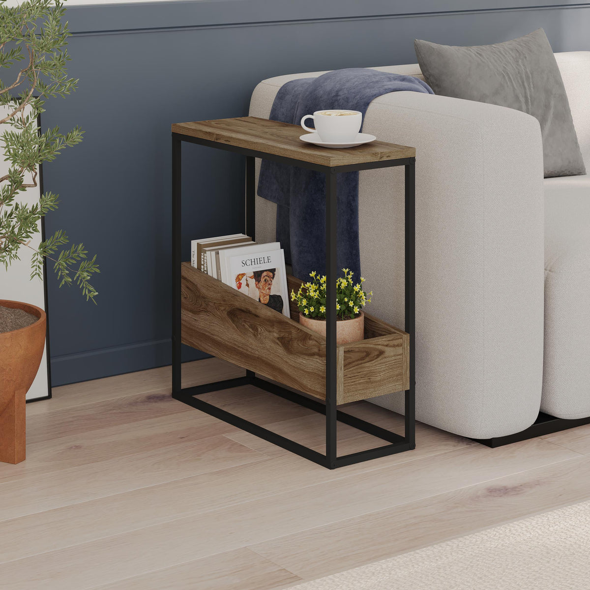 Decortieliving - Lido Slim Side Table – Oak & Black