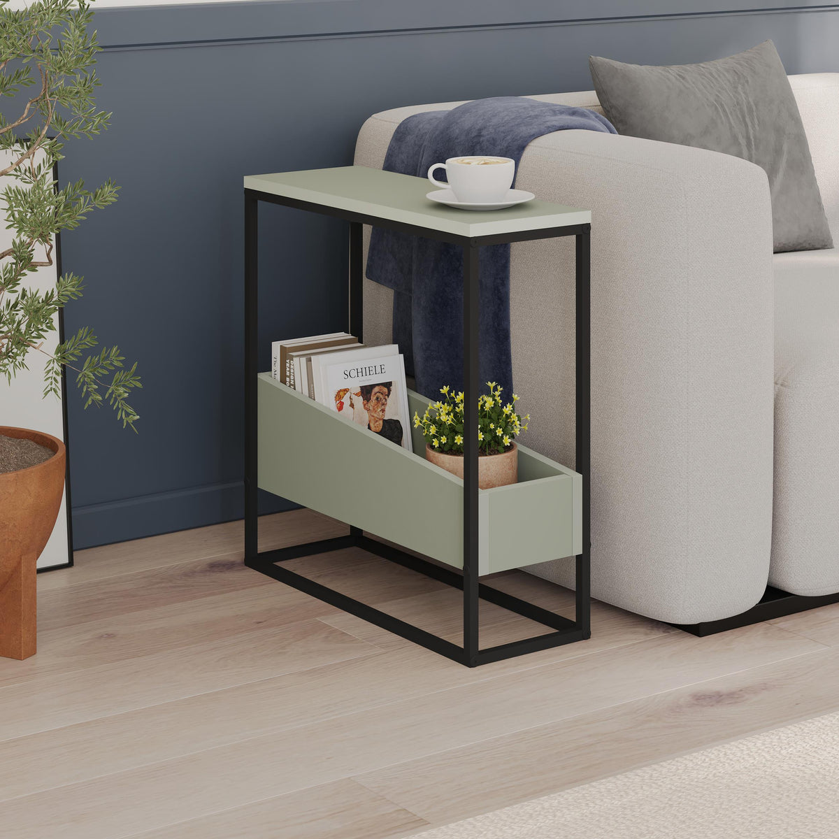 Decortieliving - Lido Slim Side Table – Oak & Black
