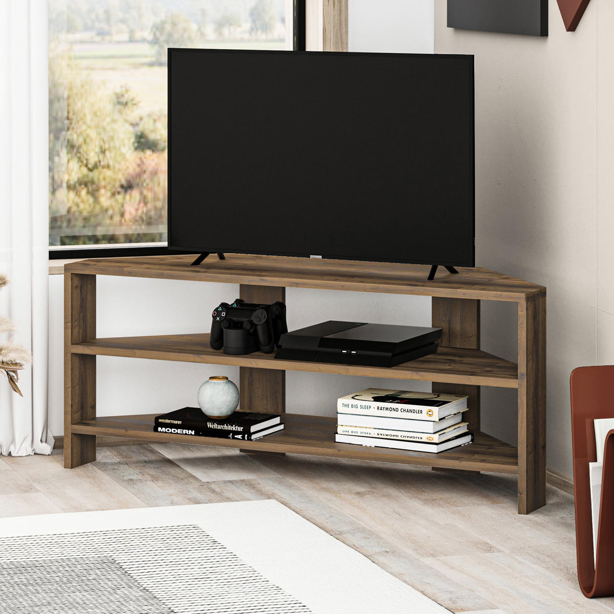 Decortieliving - Thales Corner Modern TV Stand Multimedia Centre Corner 110cm