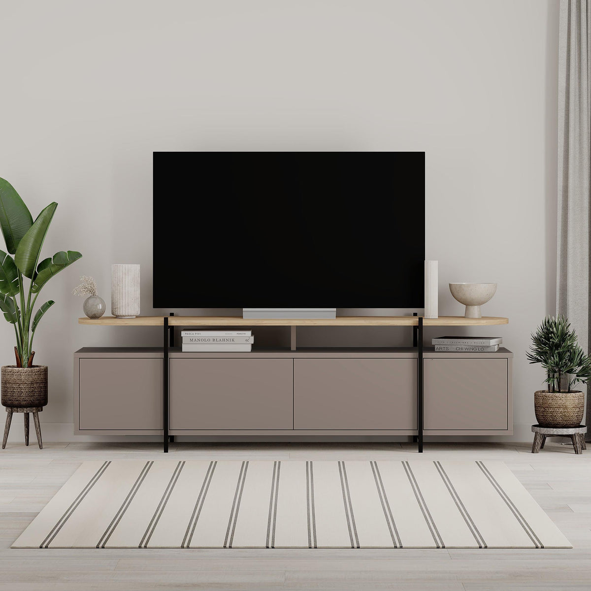 Decortieliving - Hanley Modern TV Stand Multimedia Centre TV Unit With Storage Cabinet 160cm