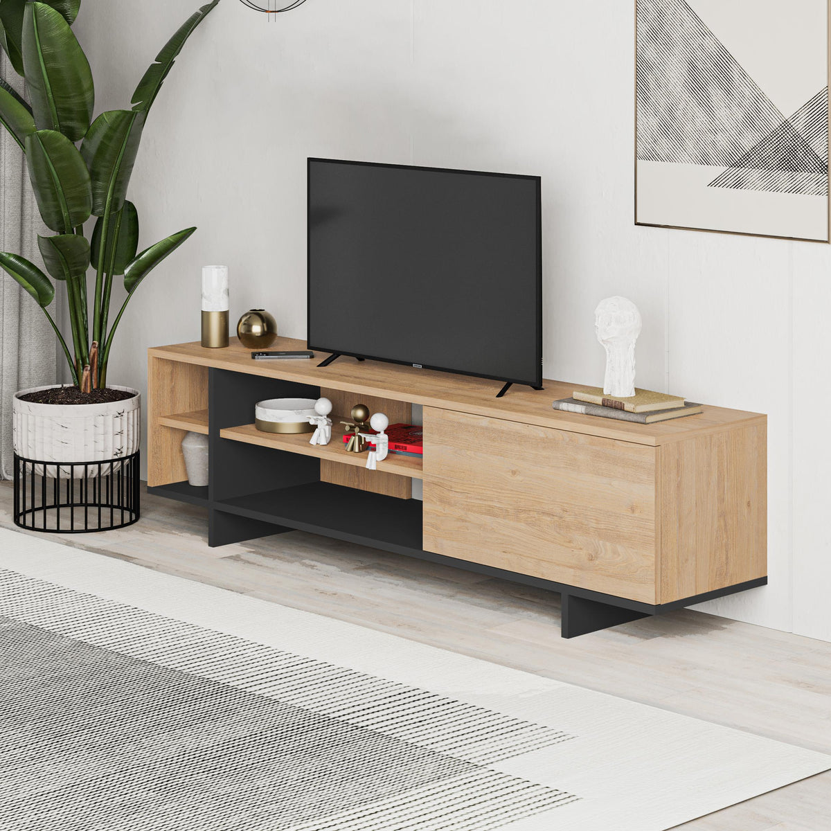 Decortieliving - Stockton TV Stand with Storage and Shelves