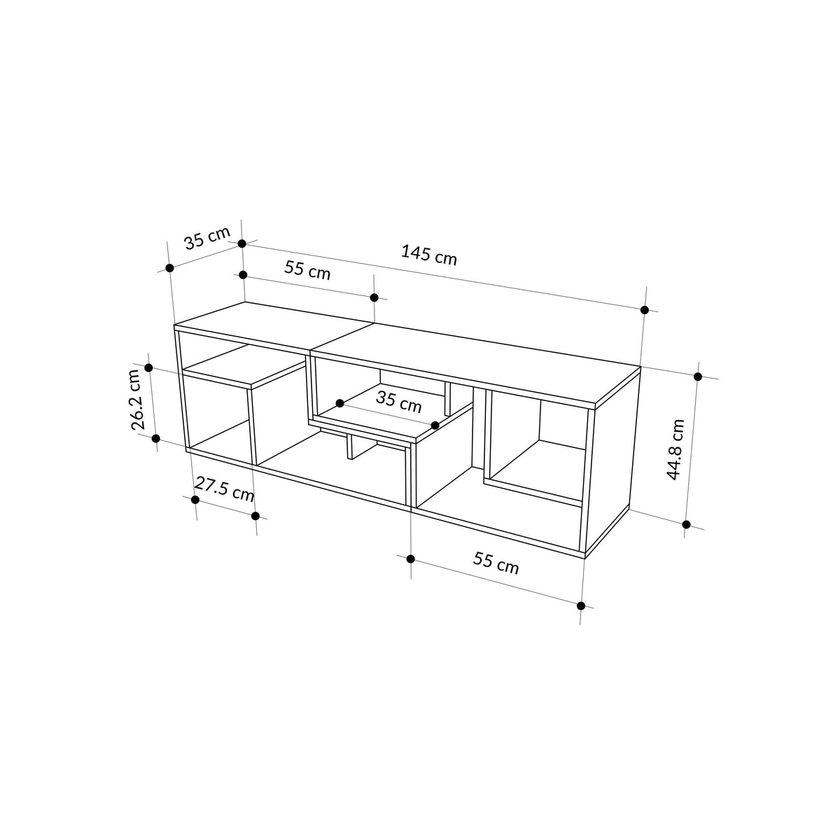 Decortieliving - Glis Corner TV Unit – Modern TV Stand with Adjustable Shelves
