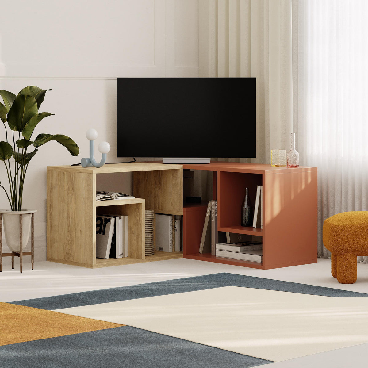 Decortieliving - Glis Corner TV Unit – Modern TV Stand with Adjustable Shelves