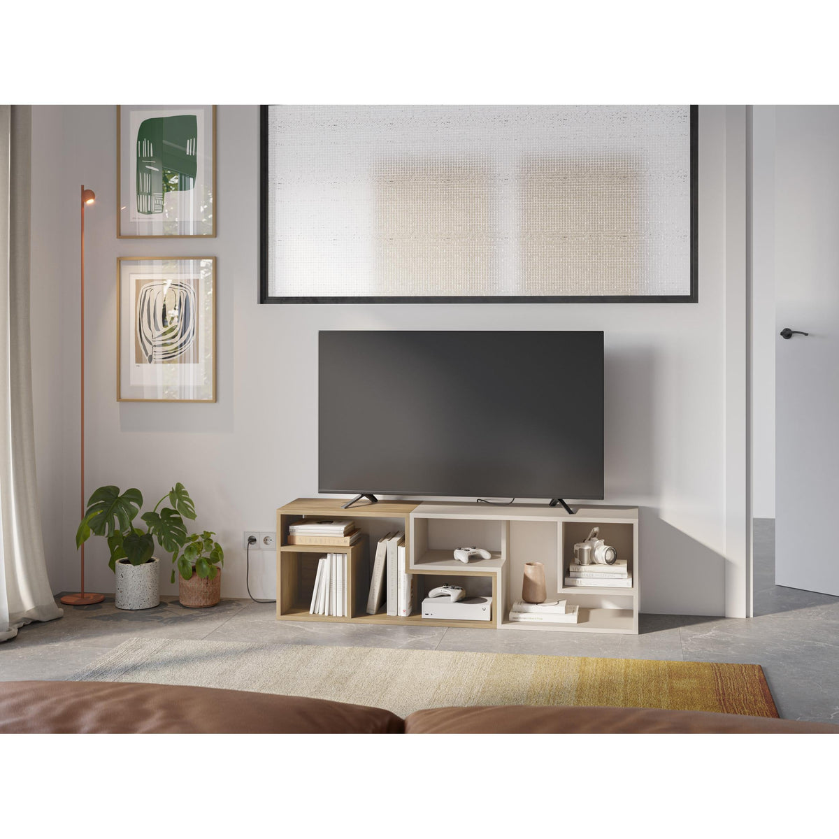 Decortieliving - Glis Corner TV Unit – Modern TV Stand with Adjustable Shelves