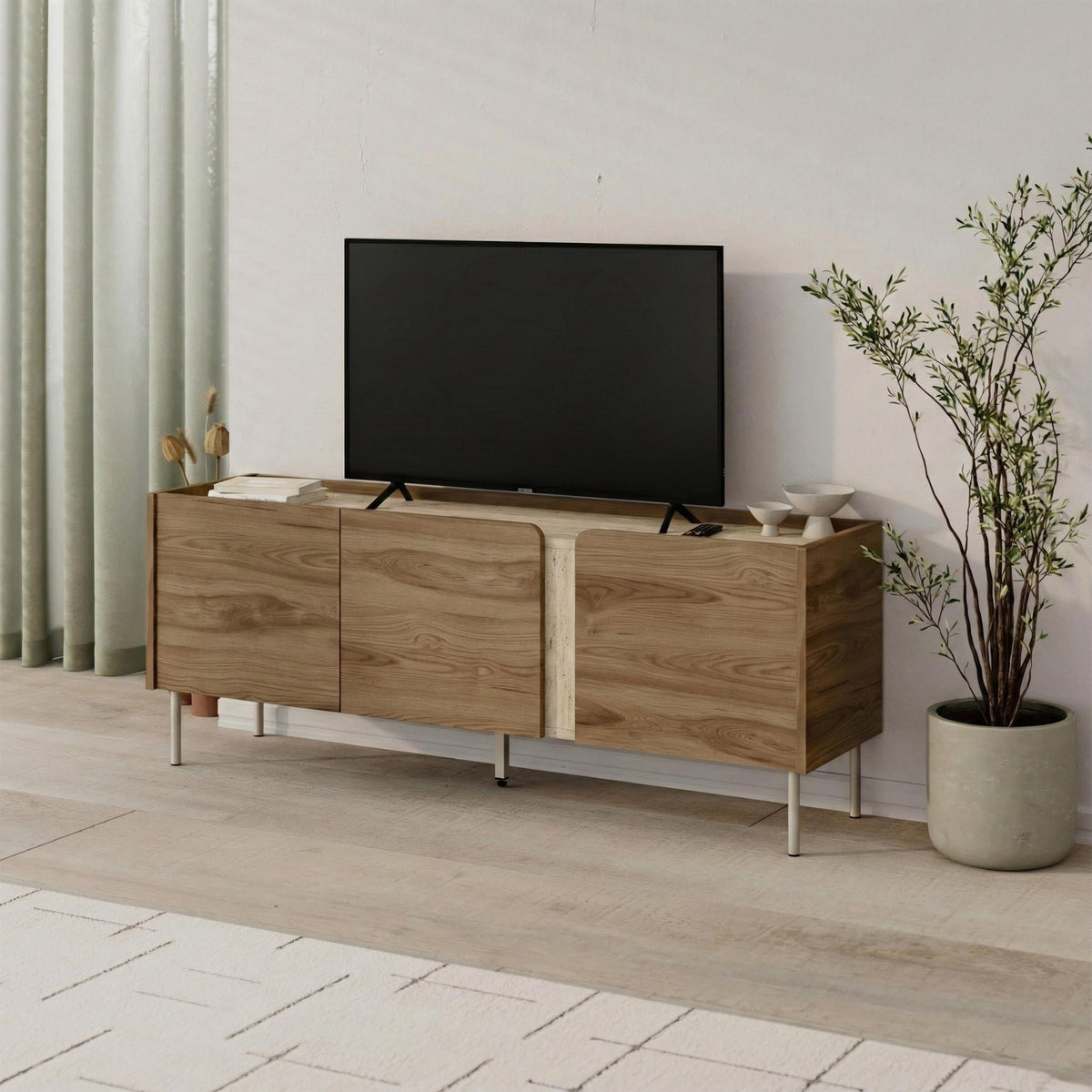 Decortieliving - Norm TV Unit 3 Doors Natural Oak-Sandstone 140 cm
