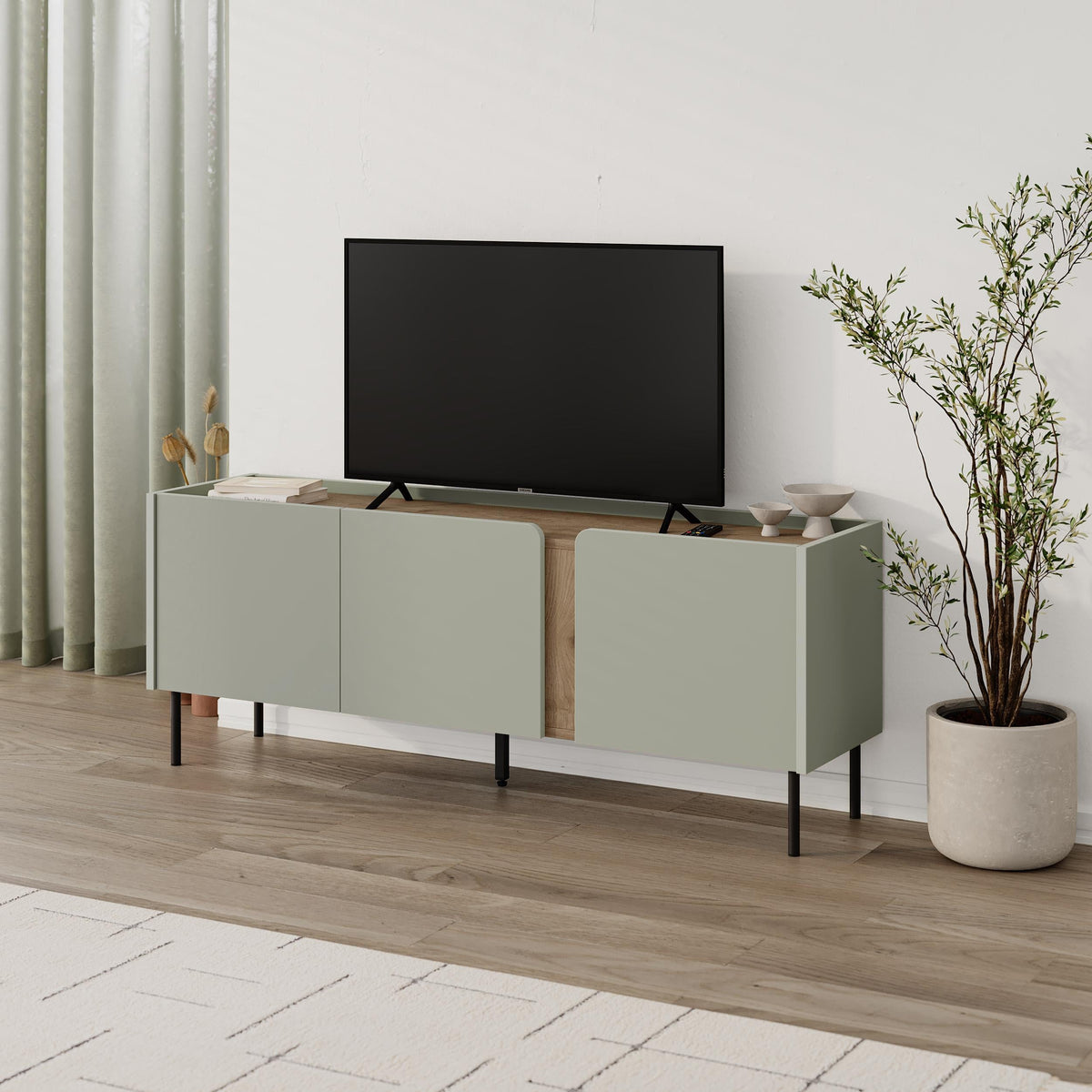 Decortieliving - Norm TV Unit 3 Doors Natural Oak-Sandstone 140 cm