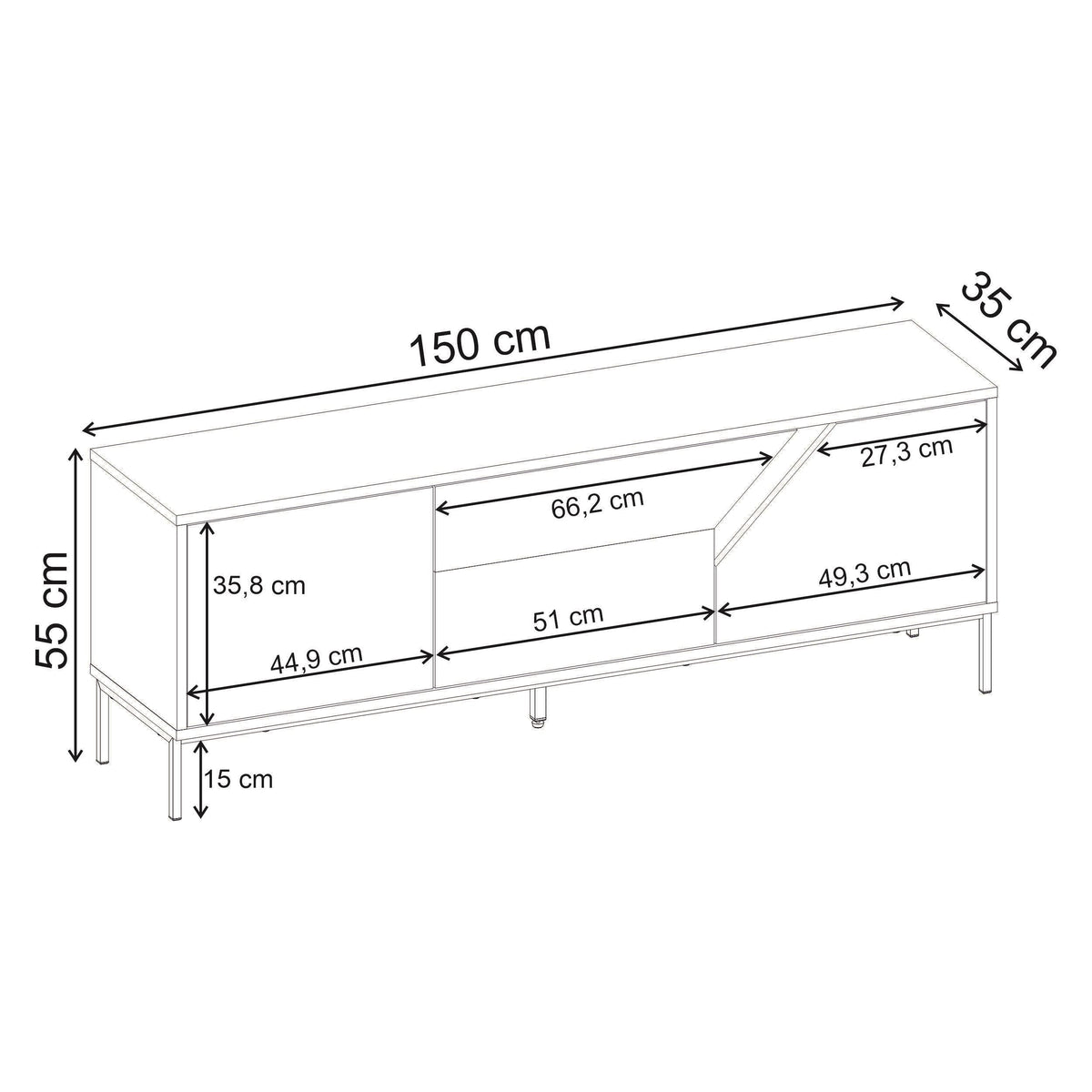 Decortieliving - Vesco Modern TV Stand with 3 Door Storage 150cm