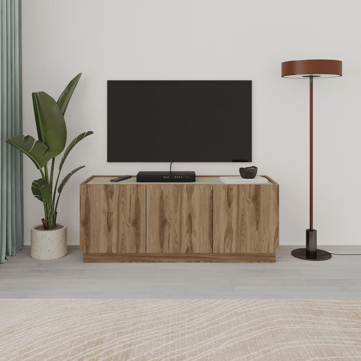 Decortieliving - Dione TV Stand Oak & Travertine Effect 120cm