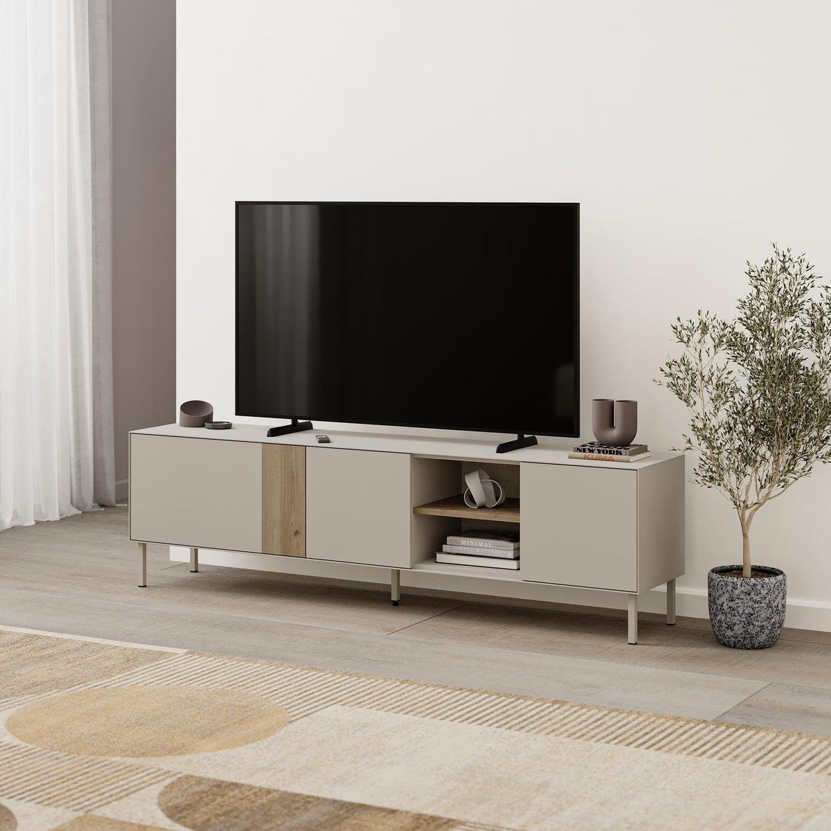 Decortieliving - Vena Tv Unit 3 Doors-Open Shelves 180 cm