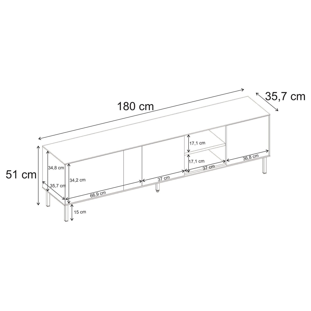 Decortieliving - Vena Tv Unit 3 Doors-Open Shelves 180 cm