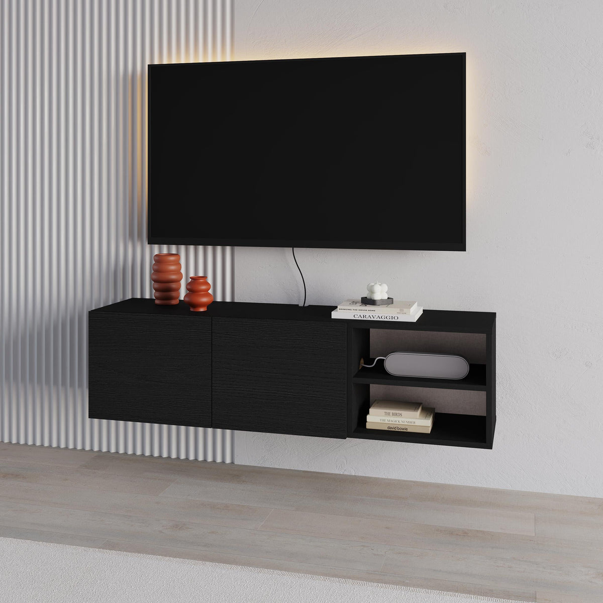 Decortieliving - Conrad TV Unit – Up to 50 Inch TVs – Wall Mounted Entertainment Centre