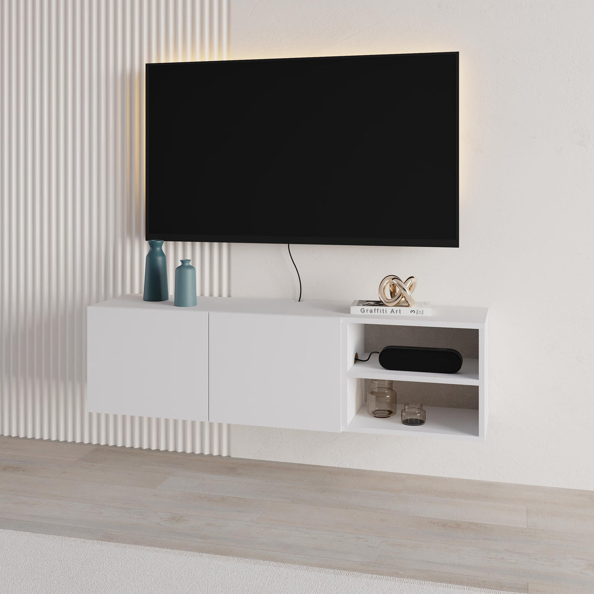 Decortieliving - Conrad TV Unit – Up to 50 Inch TVs – Wall Mounted Entertainment Centre