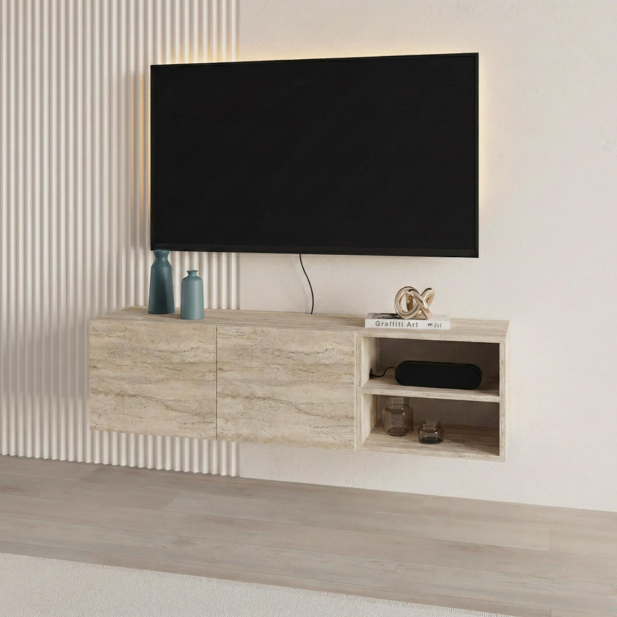 Decortieliving - Conrad TV Unit – Up to 50 Inch TVs – Wall Mounted Entertainment Centre