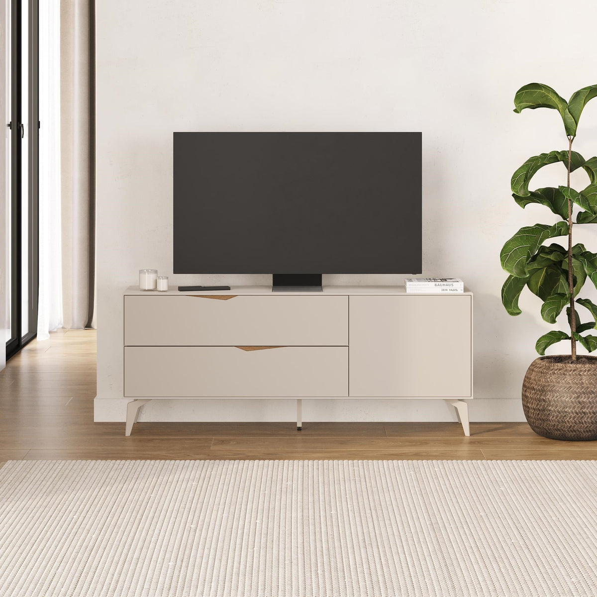 Decortieliving - Jaden TV Unit 2 Drawers 1 Door Sandstone 150 x 35 x 61 cm