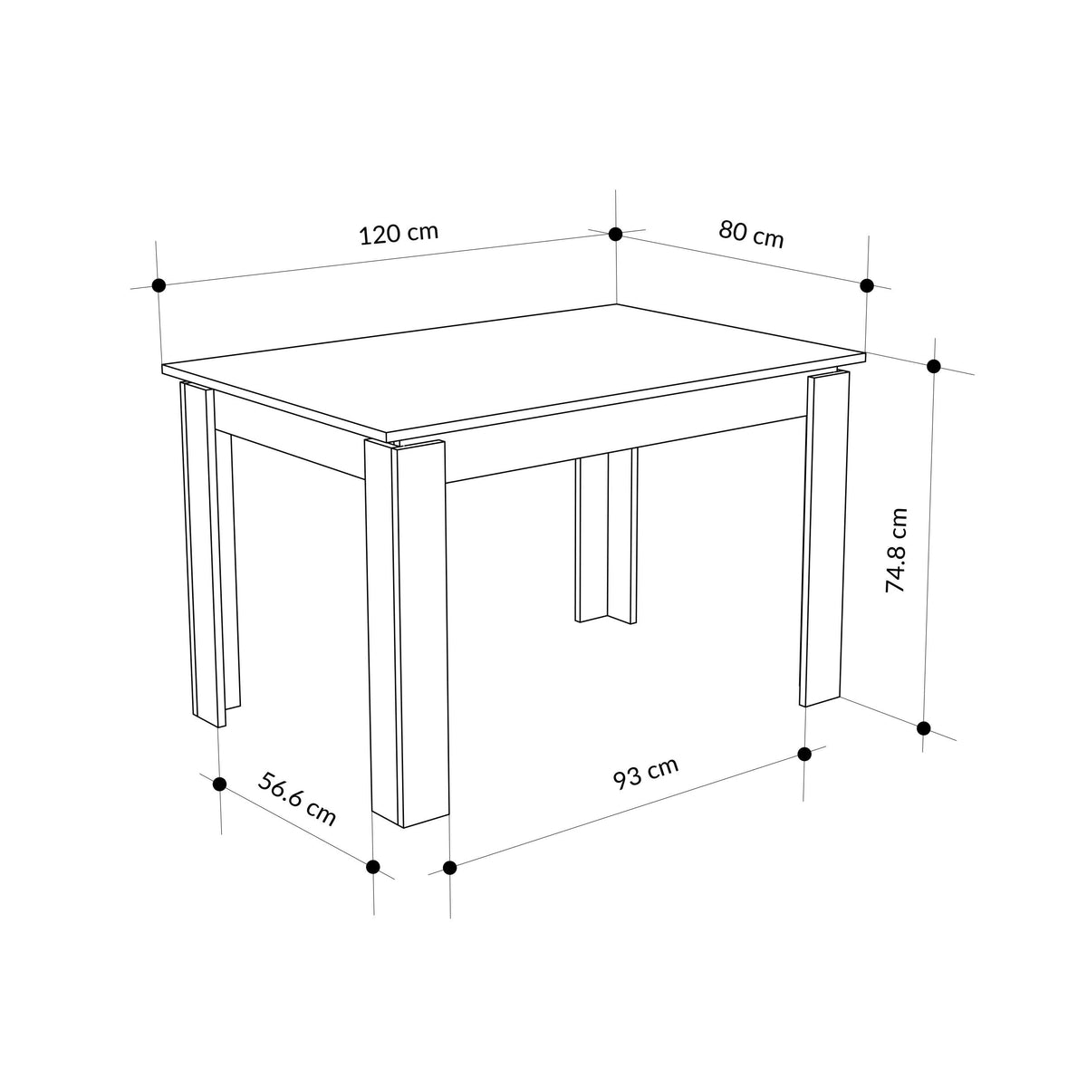 Decortieliving - Tolmen Extendable Dining Table – Anthracite - 120/170 cm Modern Dining Table