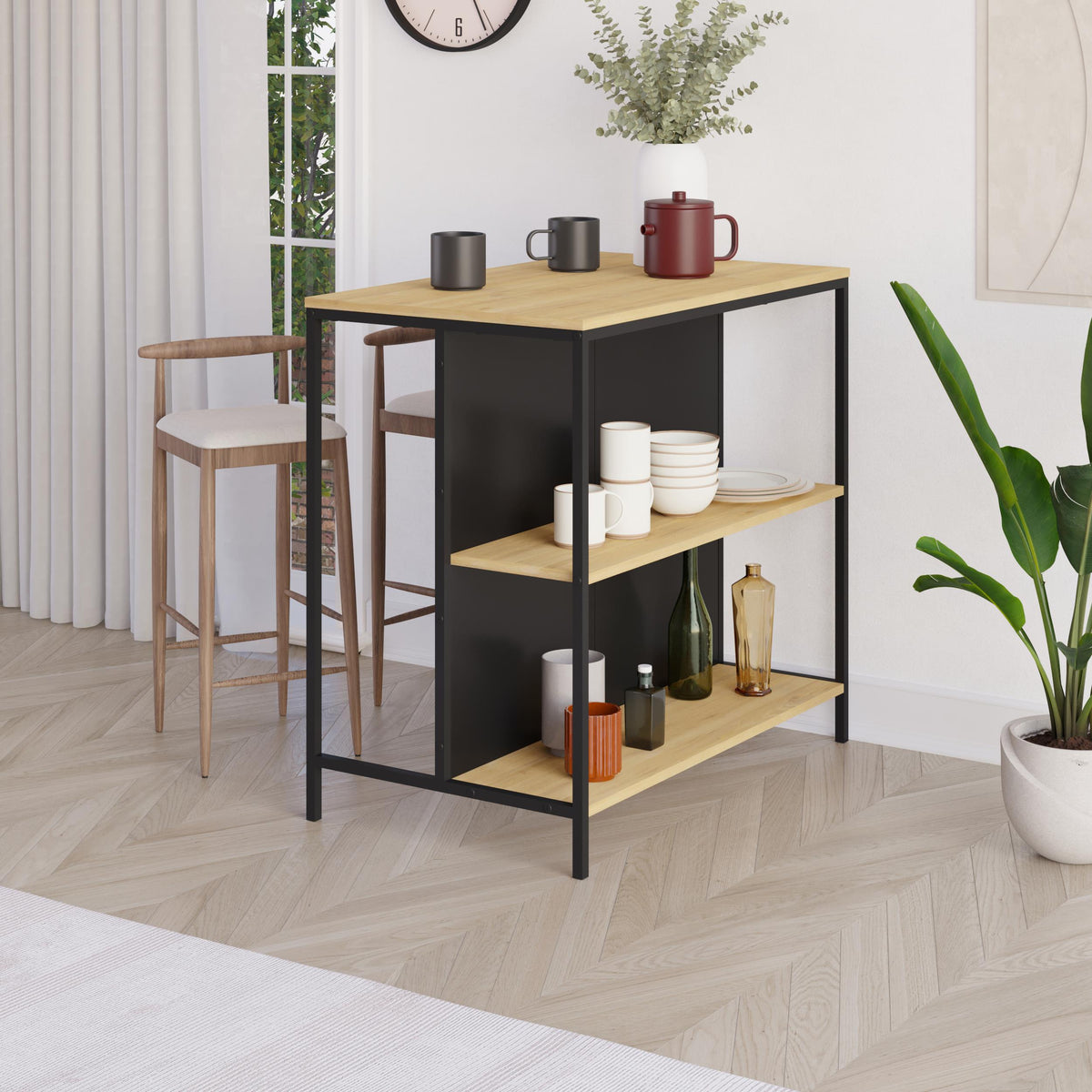 Decortieliving - Detroit Bar Table – 100cm with Shelves