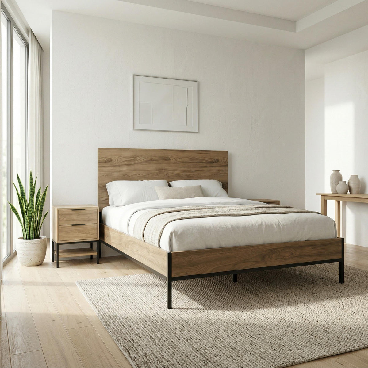 Decortieliving - Mars Bed Frame Whiskey Oak Finish L 206.5 cm