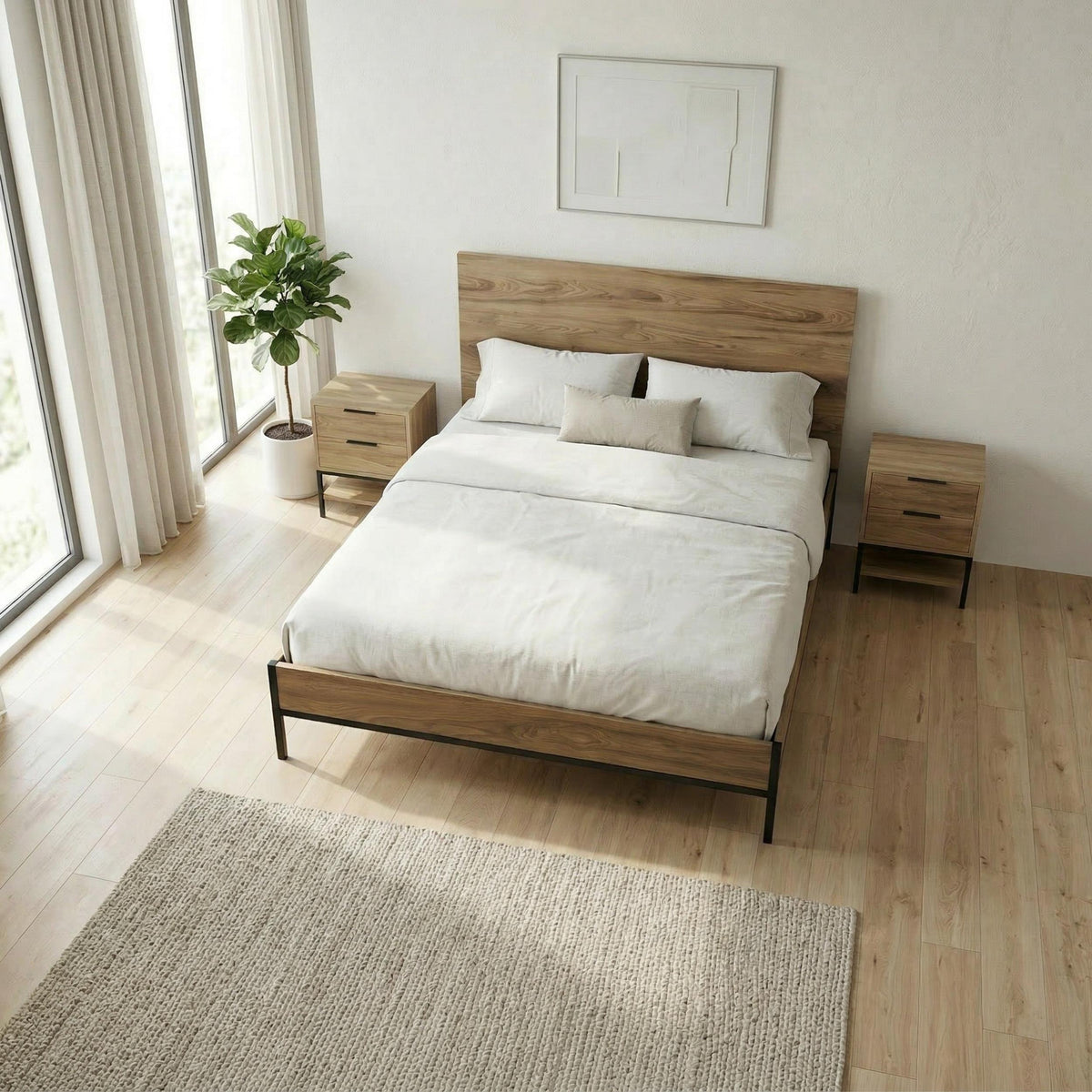 Decortieliving - Mars Bed Frame Whiskey Oak Finish L 206.5 cm