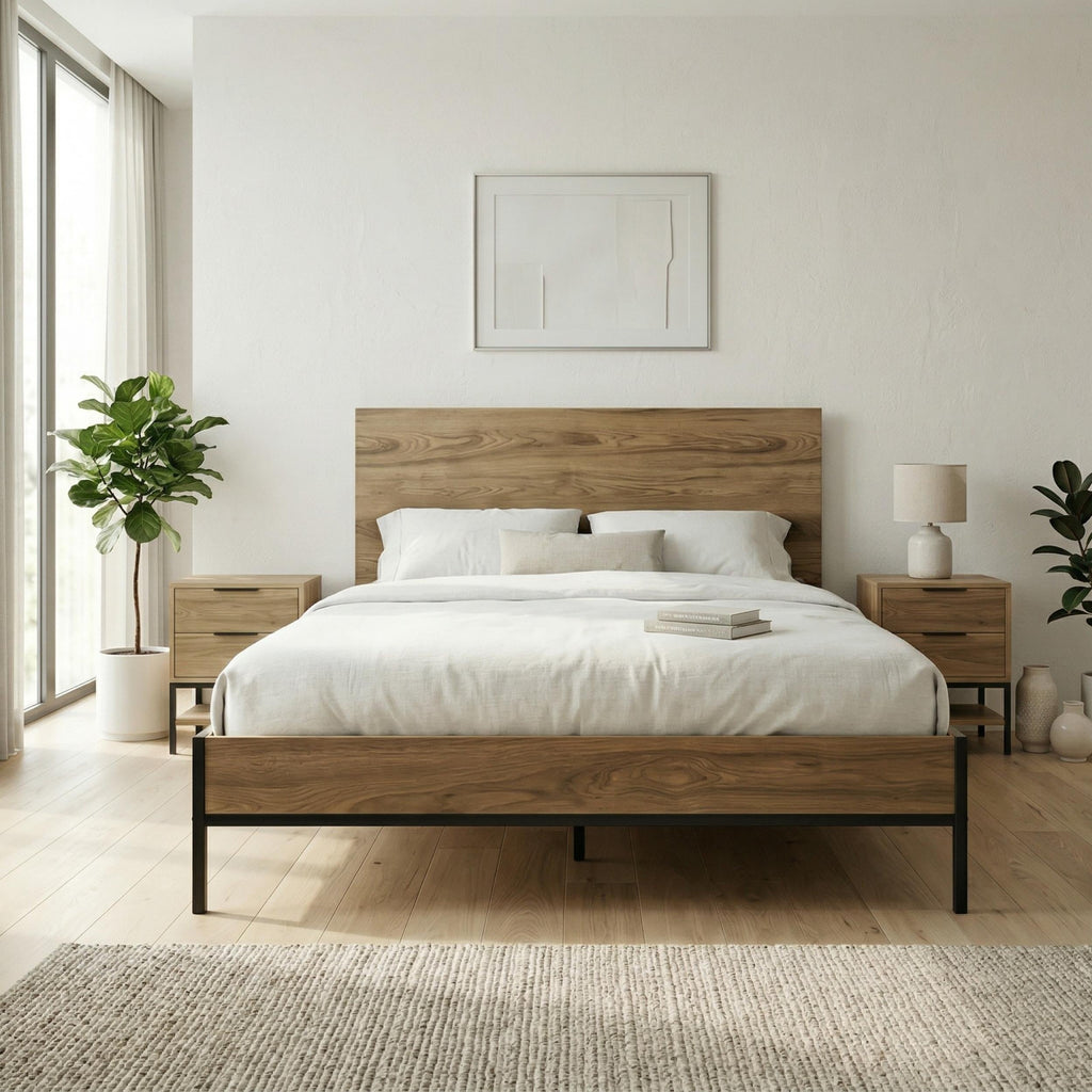 Decortieliving - Mars Bed Frame Whiskey Oak Finish L 206.5 cm