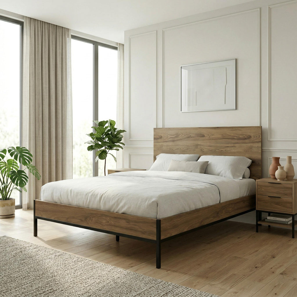 Decortieliving - Mars Bed Frame Whiskey Oak Finish L 206.5 cm