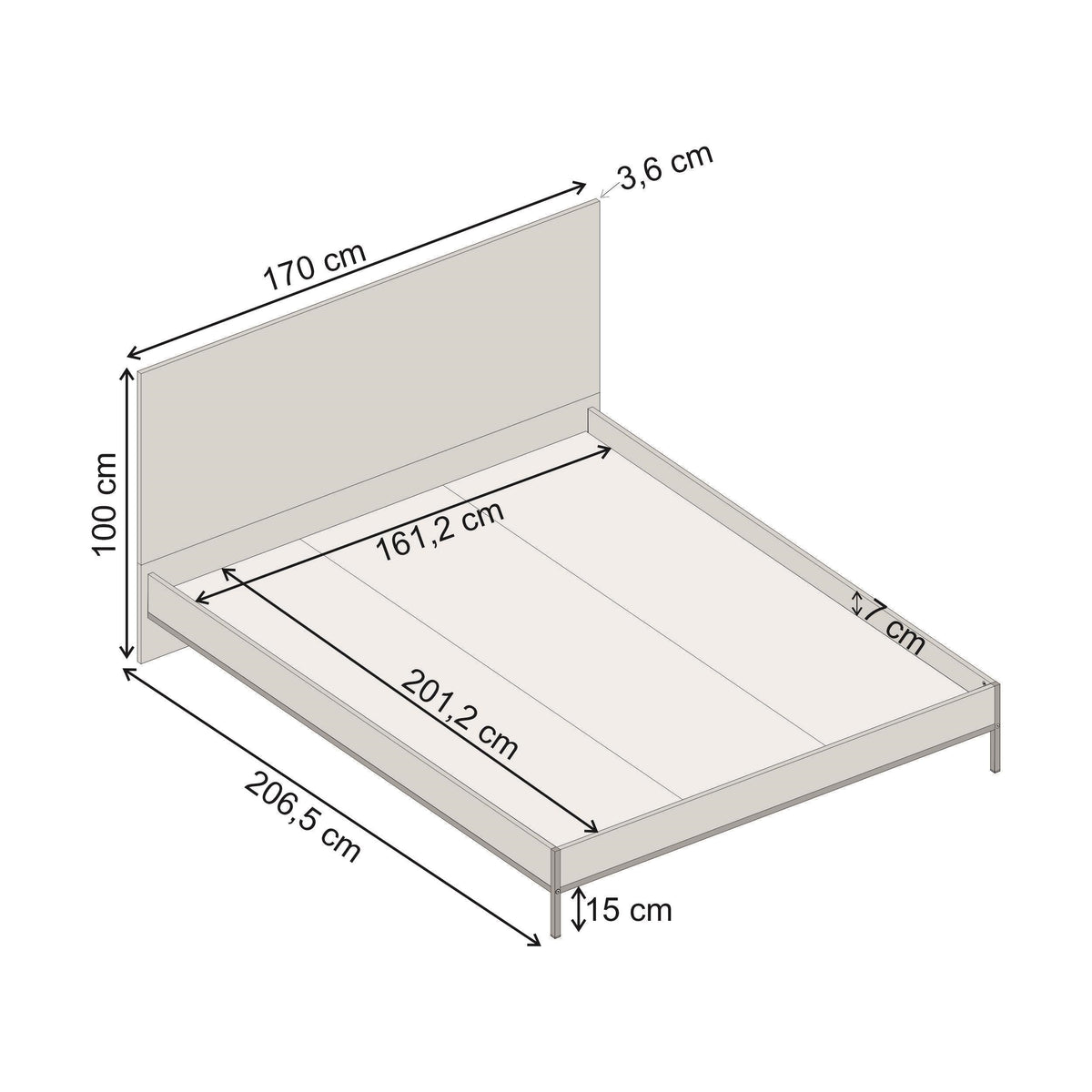 Decortieliving - Mars Bed Frame Whiskey Oak Finish L 206.5 cm