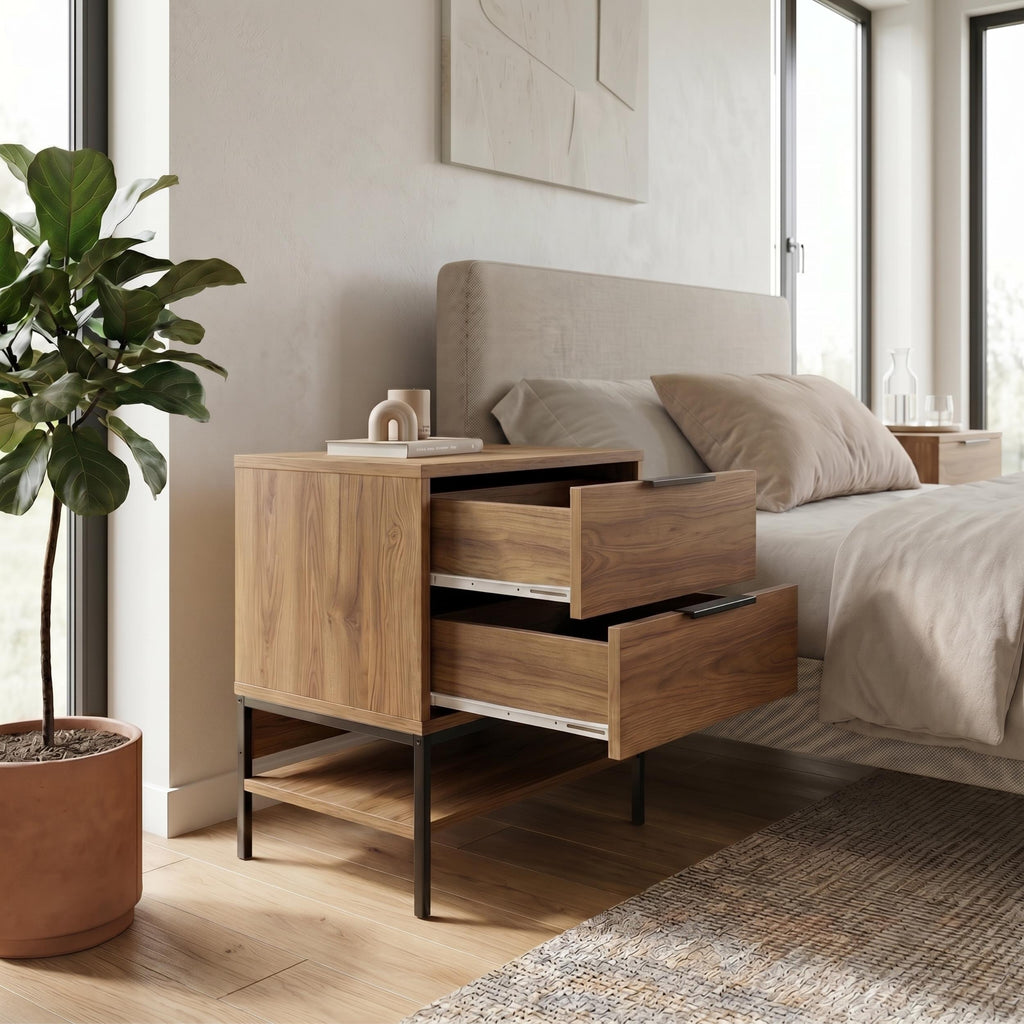 Decortieliving - Mars Bedside Table Whiskey Oak W45cm