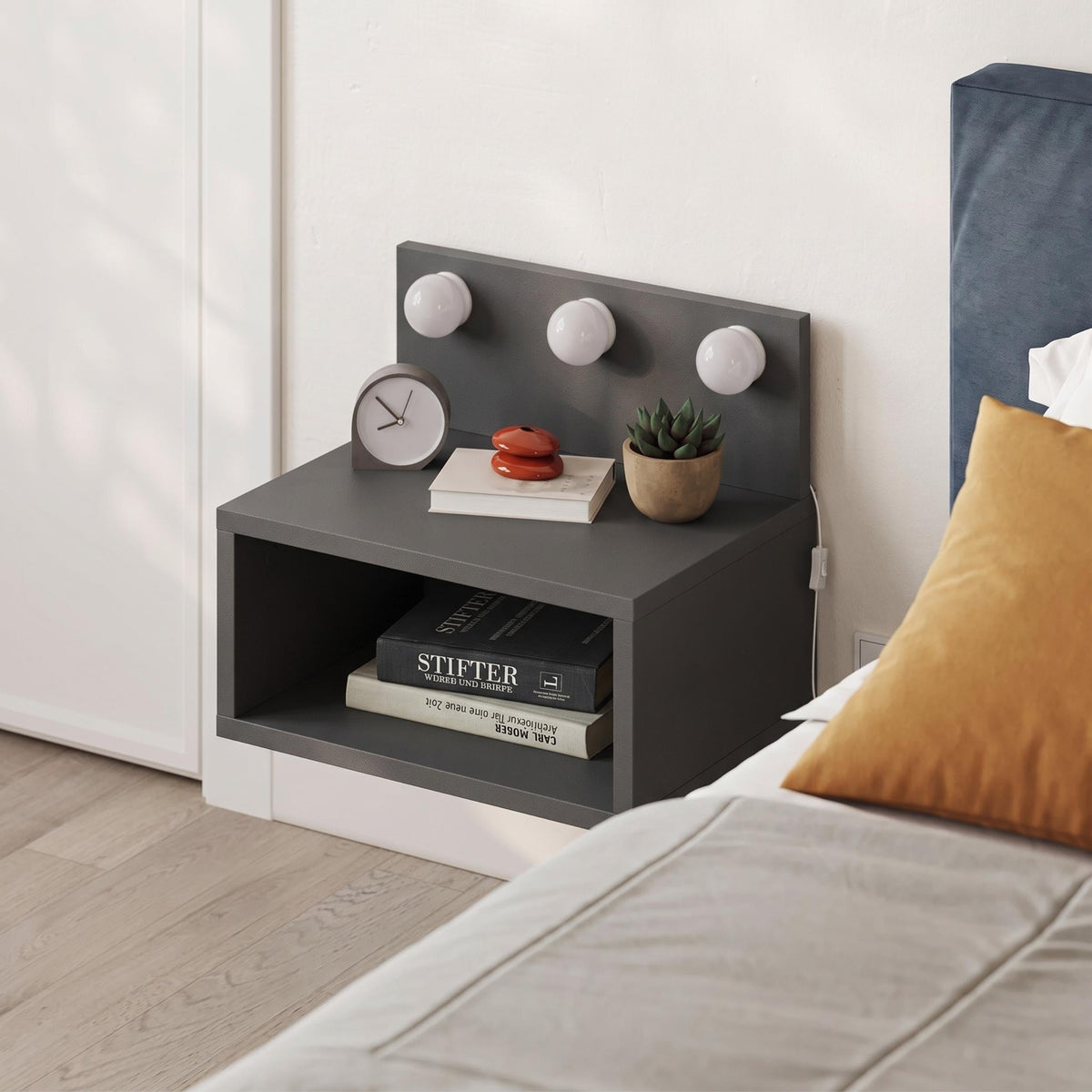 Decortieliving - Treo Wall Mounted Nightstand with LED Lights