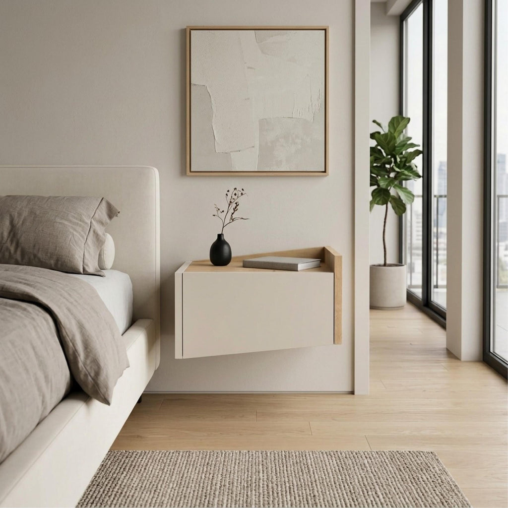 Decortieliving - Diago Floating Bedside Table with Drawer and Top Shelf - Right