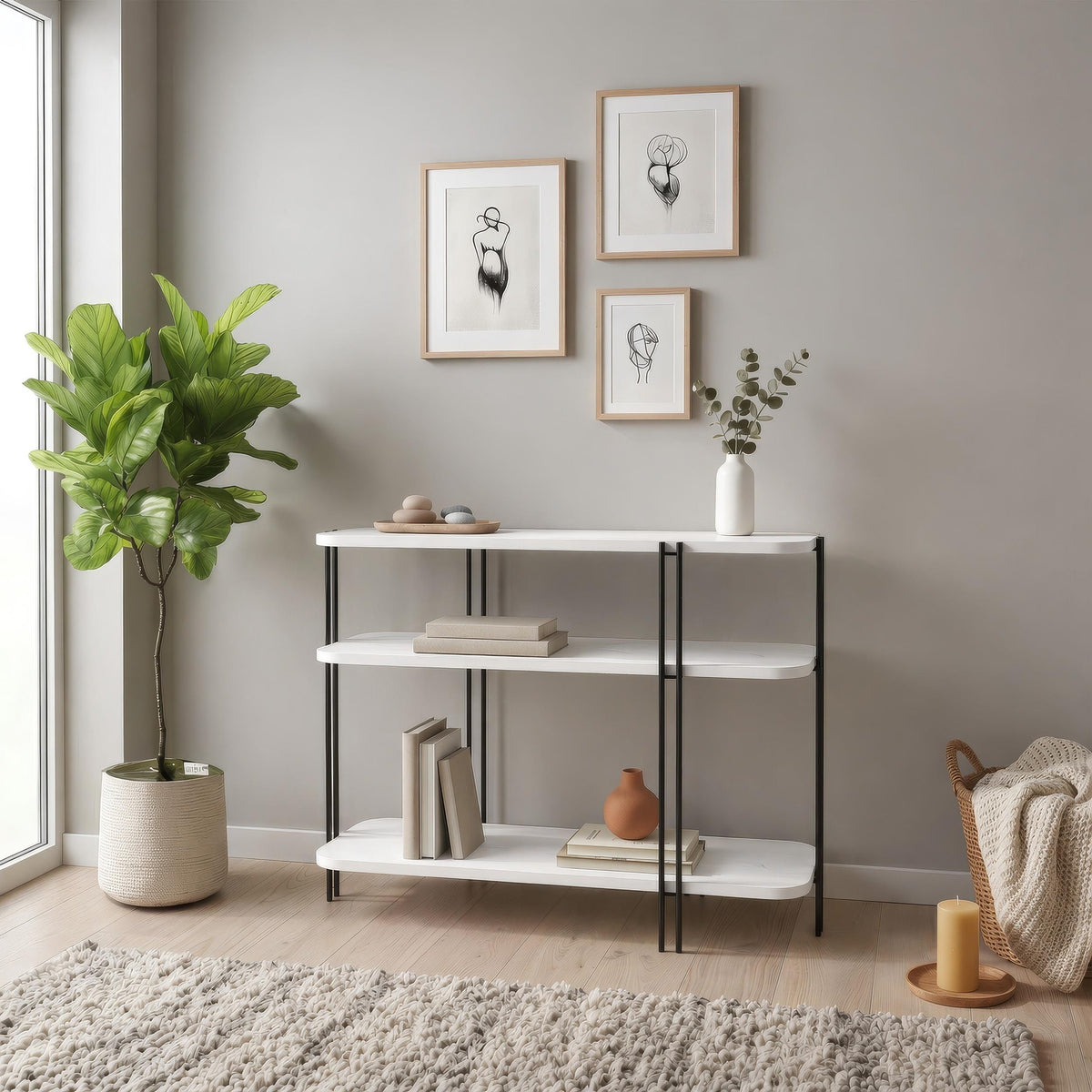 Decortieliving - Notus Console Table with Shelves